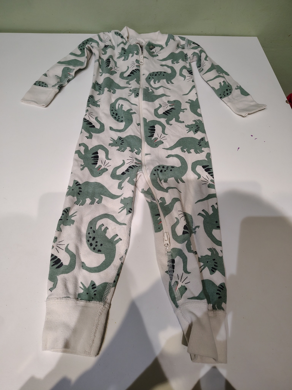 Hanna Andersson Toddler Boy 2T Dinosaurs Double Zipper Pajamas Footless Blue